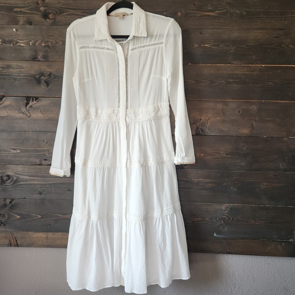 Burberry Dresses & Skirts - Burberry Brit Midi Maxi Tiered Dress White Size US 4 Long Sleeves Collared